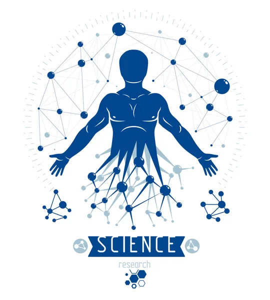 Atletisk Man Vektorillustration Med Futuristiska Molekylära Anslutningar Mänskliga Som Objekt — Stock vektor