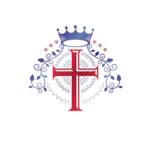 Kruis Van Het Christendom Religie Embleem Heraldische Wapen Decoratieve Logo — Stockvector