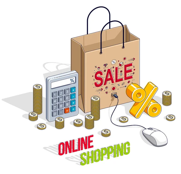 Zakupy Online Koncepcja Sklep Internetowy Sprzedaży Przez Internet Sklep Torby — Wektor stockowy