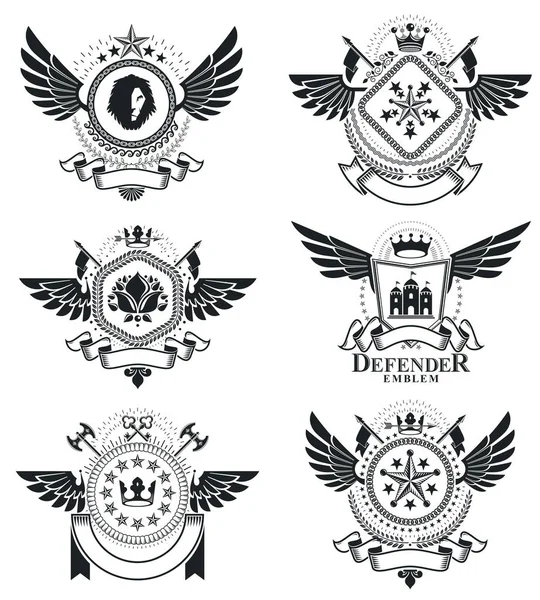 Vintage Heraldiek Ontwerpsjablonen Vector Emblemen Inzameling Van Symbolen Vintage Stijl — Stockvector