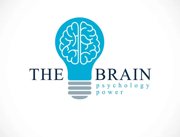 Psychology Vector Logo Icon Human Anatomical Brain Idea Light Bulb — Stock Vector