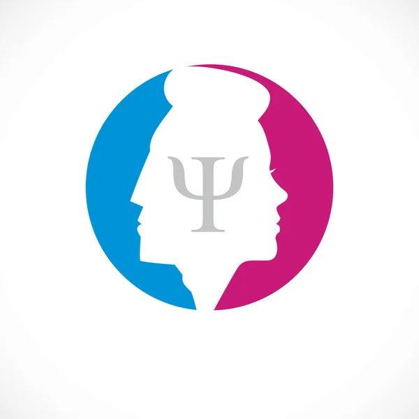 Relationship Psychology Concept Created Man Woman Heads Profiles Vector Logo — Stock Vector