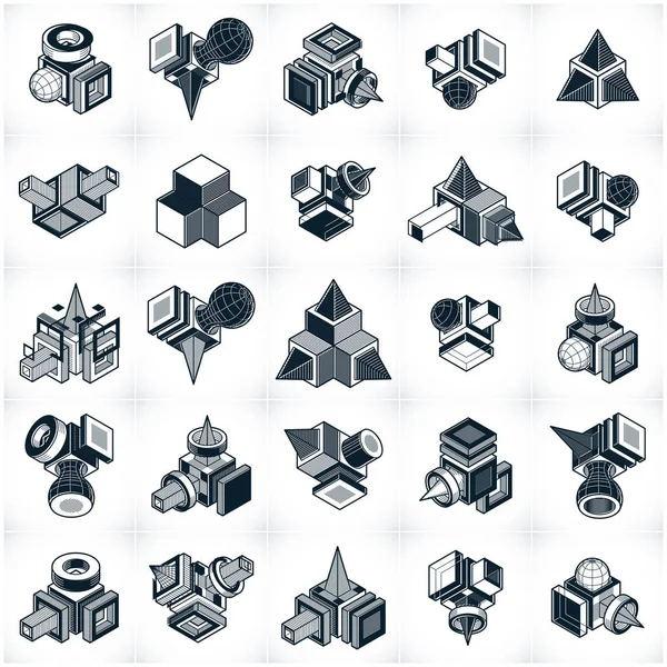 Colección Vector Abstracto Diferentes Formas Geométricas Dimensionales — Vector de stock