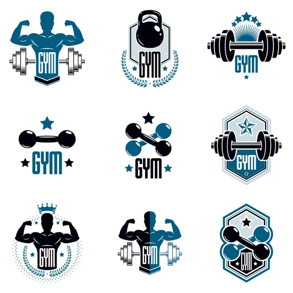 Logotipos Para Ginásio Peso Pesado Fitness Ginásio Esporte Emblemas Vetor —  Vetores de Stock