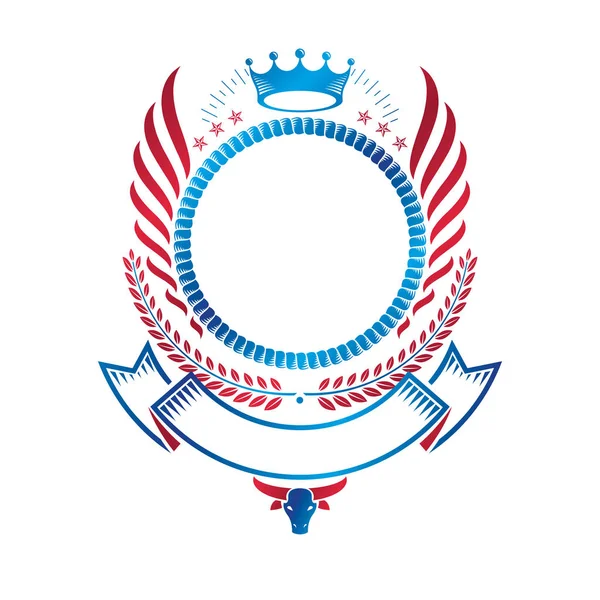 Emblema Alado Gráfico Composto Com Elemento Coroa Real Estrelas Pentagonais —  Vetores de Stock