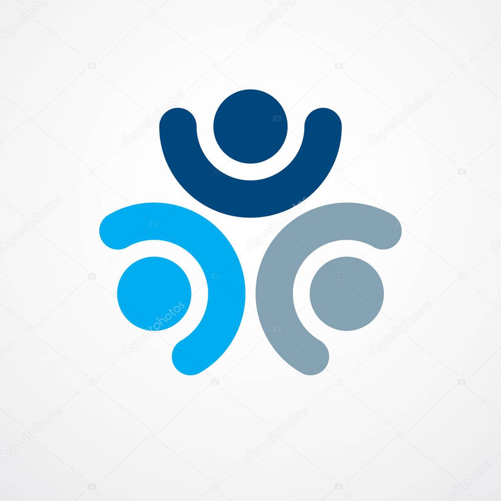 Teamwork businessman unity and cooperation concept created with simple geometric elements as a people crew. Vector icon or logo. Friendship dream team, united crew blue design.