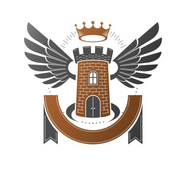 Antik kale amblemi. Hanedan vektör tasarım öğesi. Retro tarzı etiket, Hanedanlık armaları logo. İzole beyaz zemin üzerine antika logo.