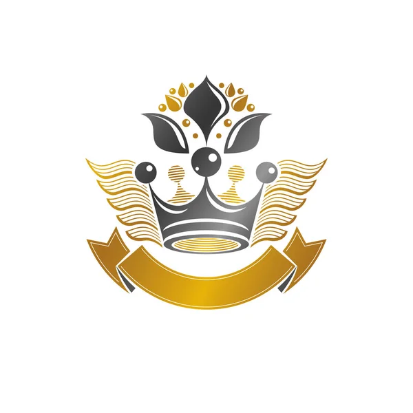 Antiguo Emblema Corona Elemento Diseño Vectorial Heráldico Etiqueta Estilo Retro — Archivo Imágenes Vectoriales