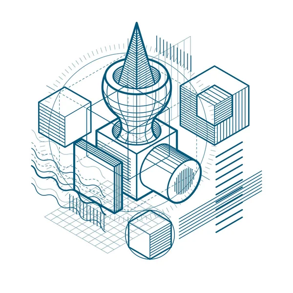 Линии Формы Абстрактный Векторный Изометрический Фон Макет Кубов Шестиугольников Квадратов — стоковый вектор