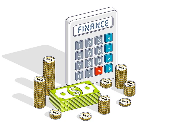 Podnikání Účetnictví Nebo Účetnictví Koncept Kalkulačka Peníze Hotovosti Dolar Zásobníku — Stockový vektor