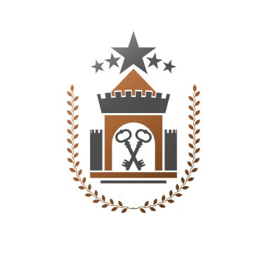 Antik kale amblemi. Hanedan arması, vintage vektör logosu. İzole beyaz zemin üzerine eski tarzda süslü logo.