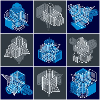 Farklı mühendislik yapıları koleksiyonu, soyut kümesi Vektörler..