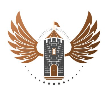Antik kale amblemi. Hanedan arması, vintage vektör logosu. İzole beyaz zemin üzerine eski tarzı Retro logo.