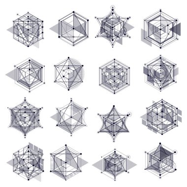 Trendy geometrik vektör desen ayarla, soyut küp kafes siyah ve beyaz arka plan dokulu. Teknik planı, taslak kullanılmak üzere grafik ve web tasarım mühendislik soyut.
