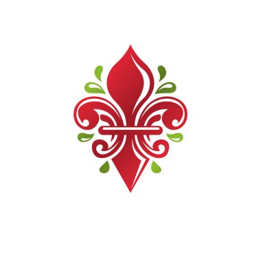 Vintage hanedan vektör Insignia lily çiçek kraliyet sembolü ile oluşur. Çevre dostu ürün logosu, çevre koruma Tema illüstrasyon.