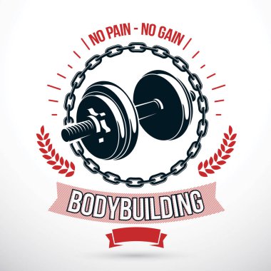 Spor takımı vektör grafik amblemi ile ağırlık dambıl kullanarak oluşan diskler ve demir zinciri yuvarlak.
