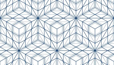 Geometrik küpler soyut dikişsiz desen, üç boyutlu vektör arkaplan. Teknoloji stili mühendislik çizgisi sonsuz çizimler yapıyor. Tek renk, siyah ve beyaz. Kumaş, duvar kağıdı, ambalaj, ağ ve baskı için kullanılabilir.