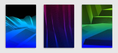Soyut hat sanat vektör en az çağdaş broşür tasarımları, kapak şablonları, geometrik Noktalı Gradyan ayarlayın. Afiş, posterlerini açmaları, posterler, el ilanları. Güzel ve özel, desen doku.