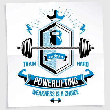 Vücut geliştirme motivasyon posteri halter Spor donatımı ve diğer grafik vektör öğeleri ile oluşur. Bir seçim teklif zayıflıktır. 