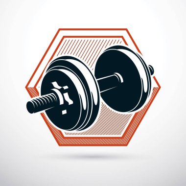 Dumbbell vektör çizim üzerinde beyaz disk ağırlık ile izole. Güç kaldırma ve fitness eğitim için Spor donatımı.