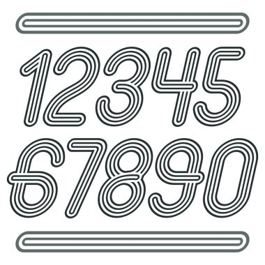 Şık disko vektör basamak, modern rakamları koleksiyon kümesi. Funky cursive sayılar 0 9 için en iyi poster sanat kullanın. Geometrik paralel Üçlü çizgi ile yapılan.