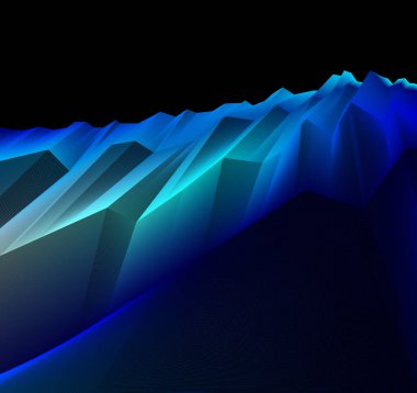 Çizgi sanatı 3d soyut vektör arkaplanı, fantastik kozmik gezegen manzarasının geometrik doğrusal arazi yüzeyi, bilim kurgu illüstrasyonu. Başlık ve metin için kopyalama alanı olan düzen için kullanılabilir şablon.