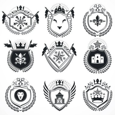 Vektör amblem, vintage hanedan tasarımlar. Kat koleksiyonu, vektör set.