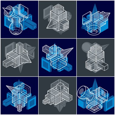 Soyut yapılar kümesi, boyutlu tasarımlar koleksiyonu vektör.