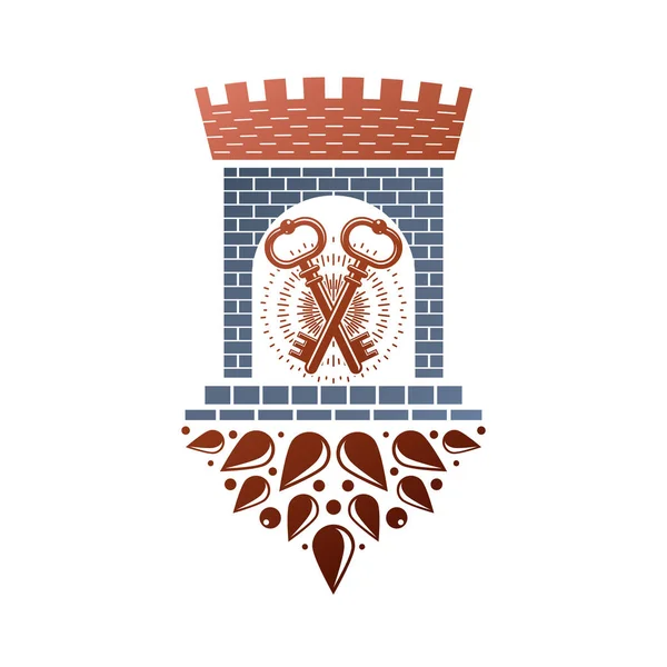 Medieval Fortress Decorative Isolated Vector Illustration Retro Castle Logo Old — Stock Vector