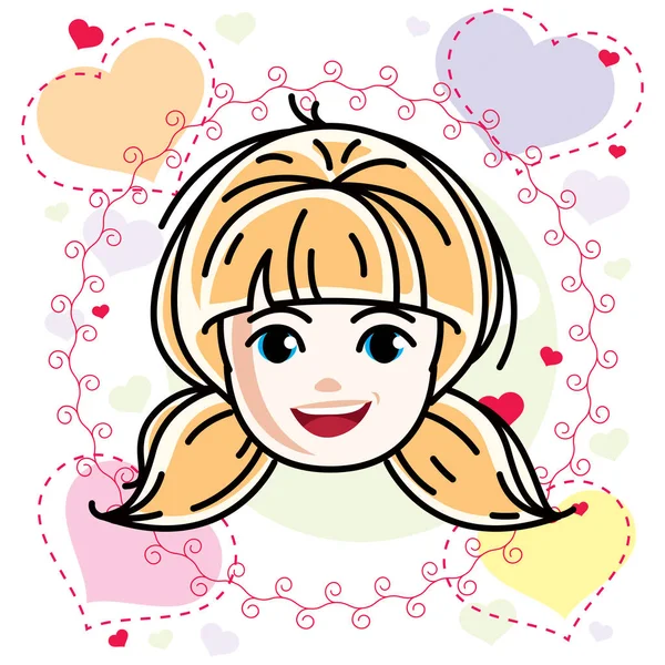 Cara Chicas Lindas Cabeza Humana Vector Personaje Rubio Sonriente Cara — Vector de stock