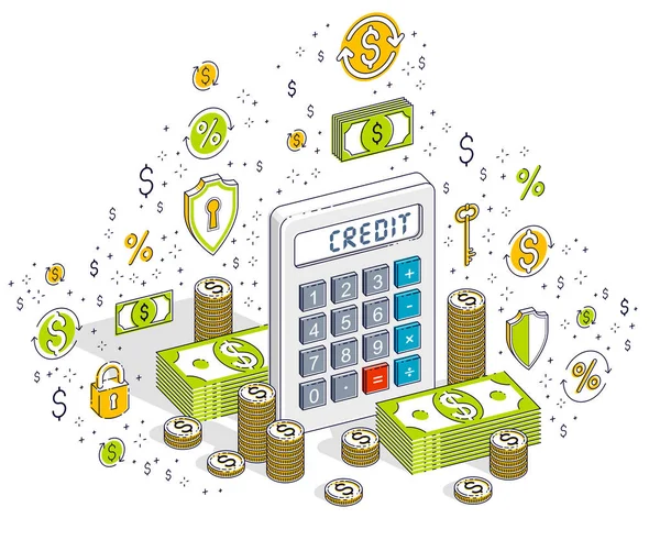 Calculatrice Avec Des Piles Argent Comptant Des Piles Pièces Isolées — Image vectorielle