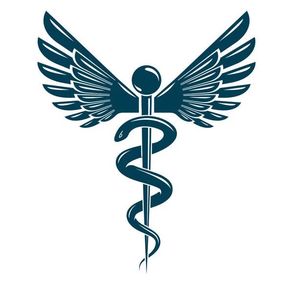 Símbolo Médico Caduceus Emblema Gráfico Vectorial Creado Con Alas Serpientes — Vector de stock