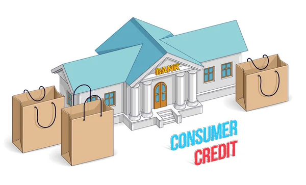 Tüketici Kredisi Kavramı Alışveriş Torbaları Tema Bankacılık Beyaz Arka Plan — Stok Vektör