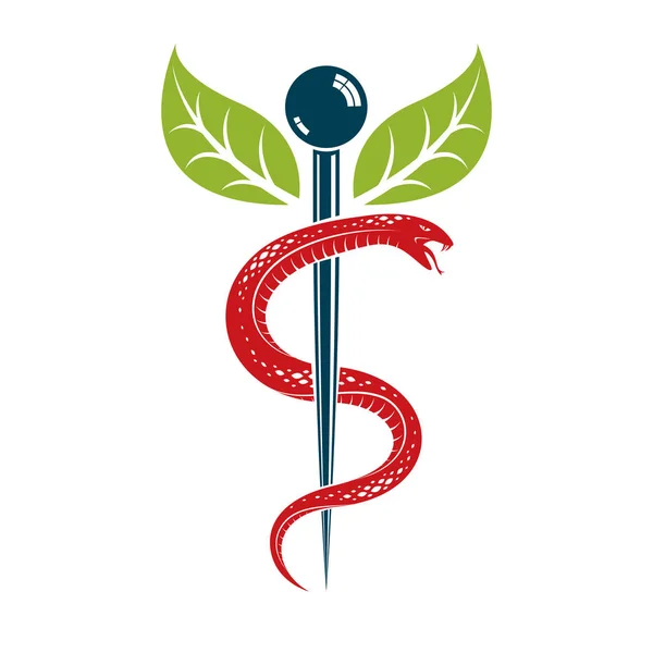 Caduceus Símbolo Médico Emblema Vetorial Gráfico Para Uso Cuidados Saúde — Vetor de Stock
