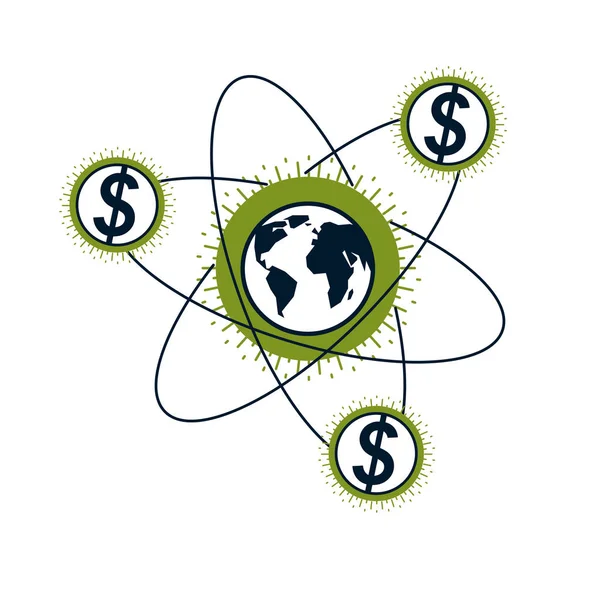 全球商业创意 Logo 用不同的元素创建的独特的矢量符号 全球金融体系 世界经济 — 图库矢量图片