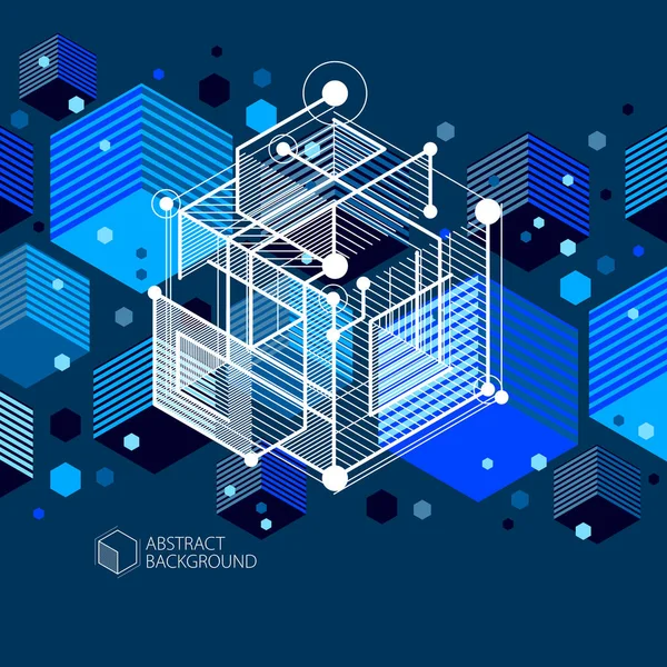 Mechanikai Vázlat Sötétkék Vektoros Műszaki Rajz Kockákkal Geometriai Elemekkel Műszaki — Stock Vector