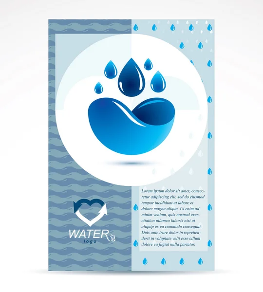 Folheto Apresentação Empresa Tratamento Água Ilustração Vetor Gráfico Azul Conceitual — Vetor de Stock