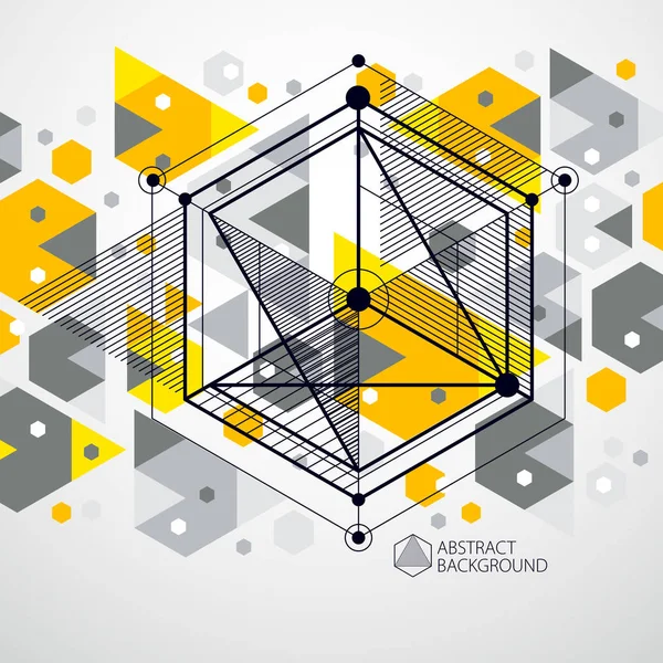 抽象几何向量黄色背景与立方体和其他元素 多维数据集 六边形 正方形 矩形和抽象元素的组成 完美的设计项目背景 — 图库矢量图片