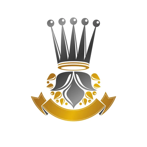 Emblema Coroa Real Elemento Design Vetorial Heráldico Rótulo Estilo Retrô — Vetor de Stock