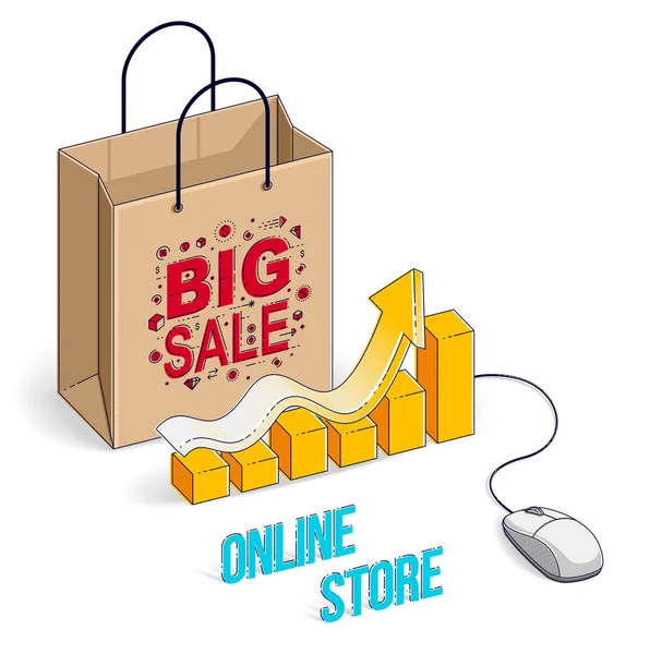 Online Shop Konzept Web Shop Internet Verkauf Einkaufstasche Mit Maus — Stockvektor