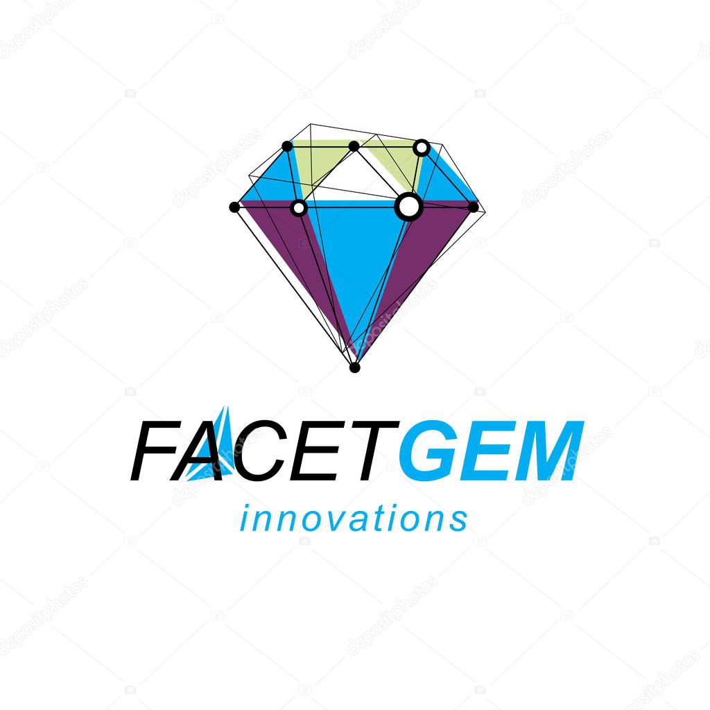 Innovation technologies logo. Vector abstract 3D mesh object, design element technology low poly template.