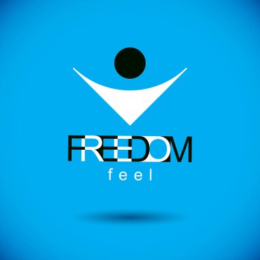 Neşeli soyut birey ile vektör çizim ellerini, başarılı iş kariyer logo, kurumsal gelişim sembolü kaldırdı. Özgürlük yaratıcı amblemi