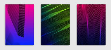 Doğrusal vektör en az trendy broşürler set tasarımı, kapak şablonları, geometrik noktalı gradyan