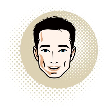 Adam yüz, insan kafası, vektör karakter, yakışıklı brunet şık saç kesimi ile erkek