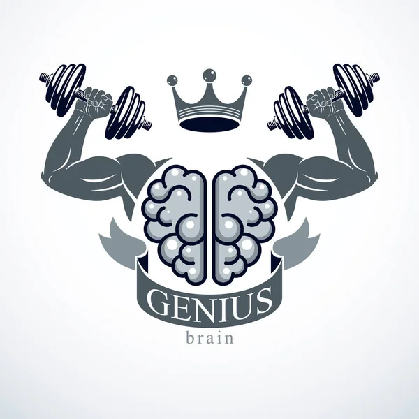 Emblema Power Brain Concetto Geniale Progettazione Vettoriale Del Cervello Anatomico — Vettoriale Stock
