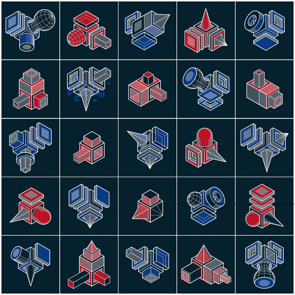 Engineering abstract geometric shapes, simple vectors set