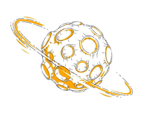 Pequeno Desenho Animado Vetor Fantástico Planeta Com Crateras Asteróide Meteorito — Vetor de Stock
