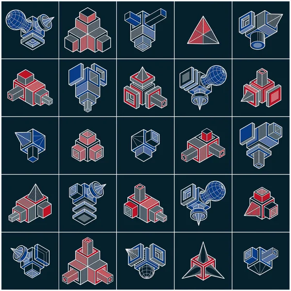 Colección Vector Abstracto Diferentes Formas Geométricas Dimensionales — Archivo Imágenes Vectoriales