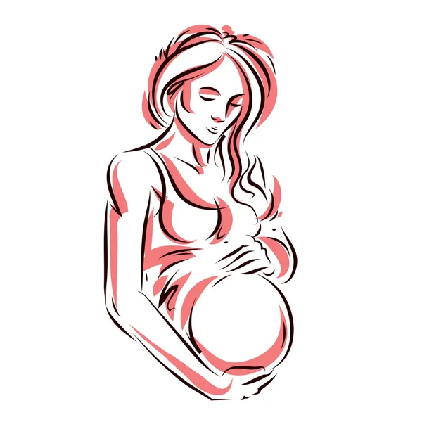 Aantrekkelijke Zwangere Vrouw Lichaam Silhouet Tekening Vectorillustratie Van Toekomstige Mama — Stockvector