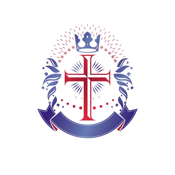Ilustración Vectorial Cruz Emblema Gráfico Religioso Creado Con Corona Imperial — Vector de stock